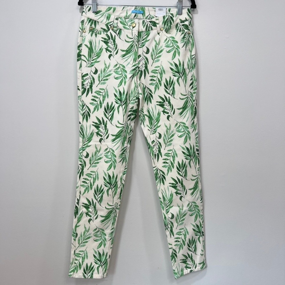 J Mclaughlin Lexi Jean 6 NWT $178‎ Skinny Stretch Beaumont Leaf Palm Green White
